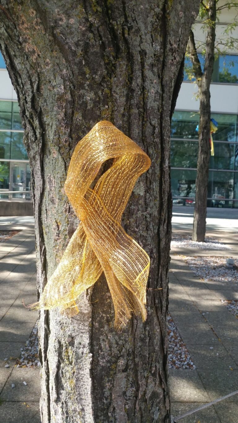 Colocan lazos dorados para conmemorar Mes de Concientización sobre Cáncer Infantil