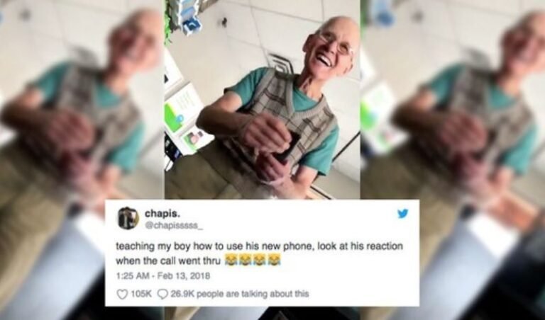 La reacción de un anciano de 80 años al utilizar un celular por primera vez