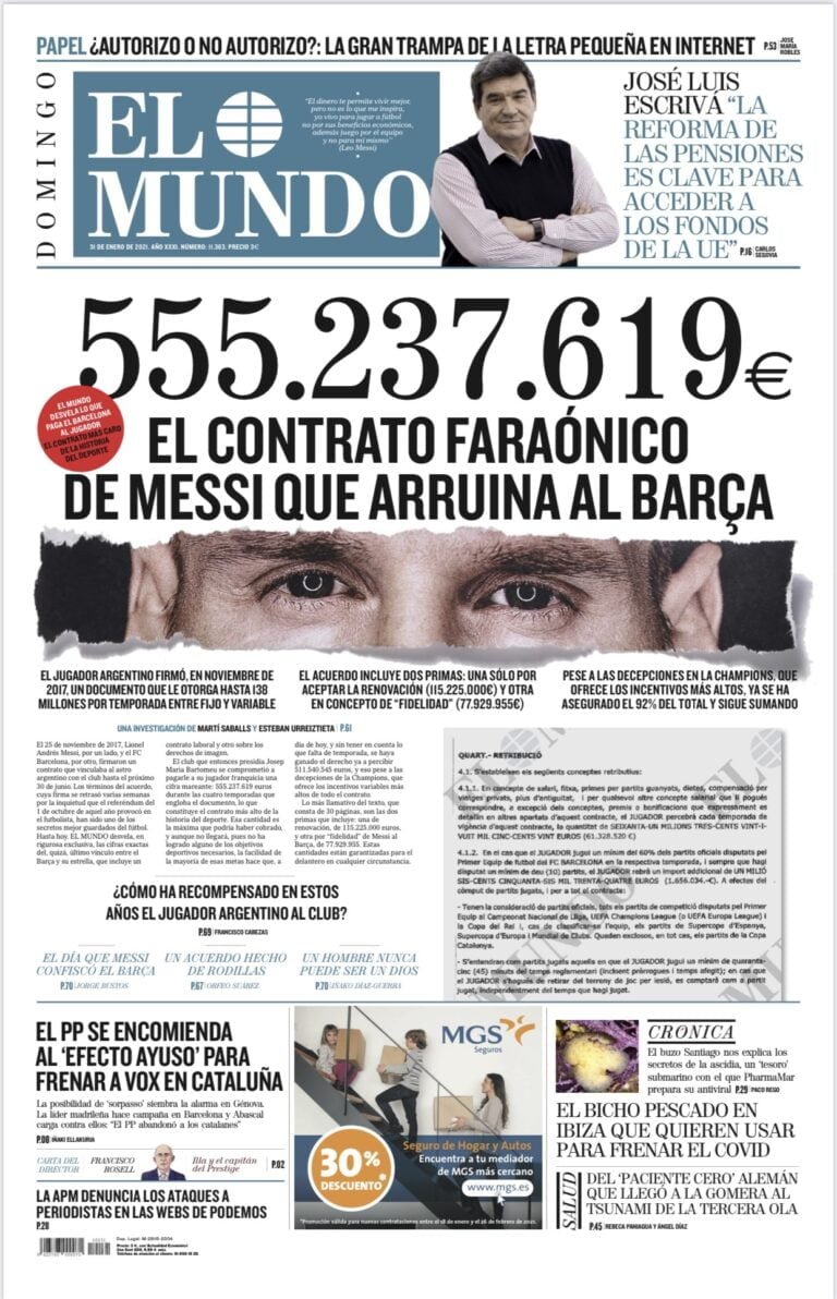 “El contrato faraónico de Lionel Messi que arruina al Barcelona”: polémica en la tapa de un influyente diario