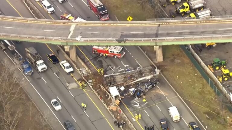 Tráiler cae encima de carriles de la ruta I-287 desde paso elevado, muere conductor